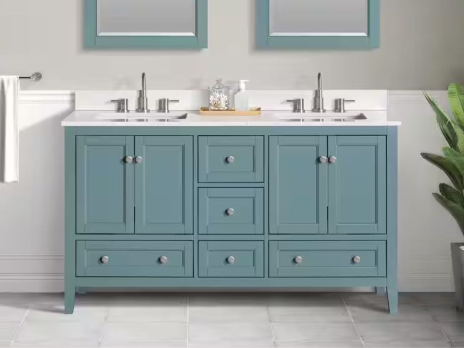 Home Decorators Collection Beverly 61" Vanity w/ Engineered Marble Top