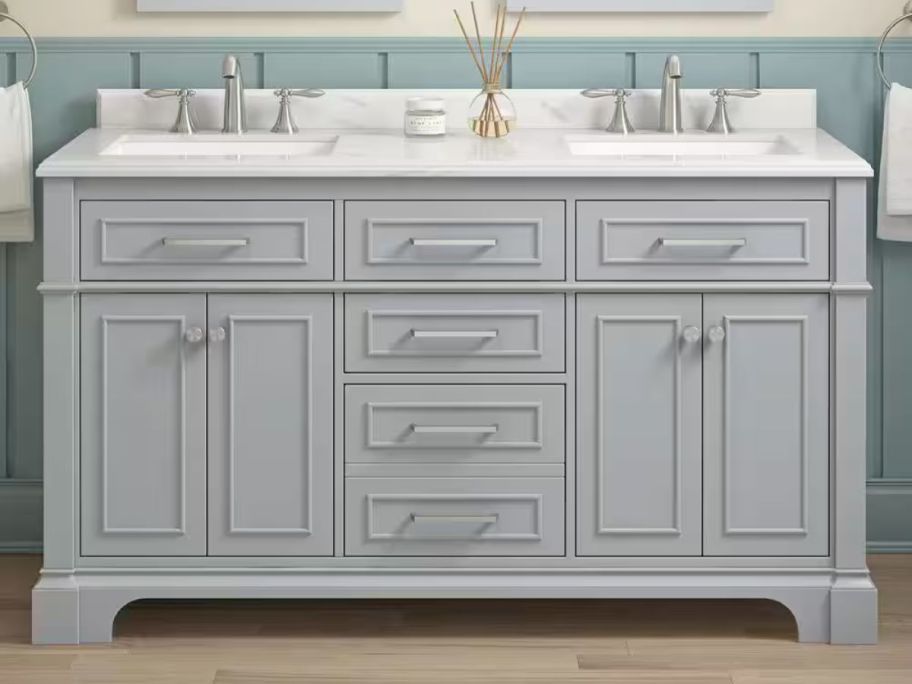 Home Decorators Collection Melpark 60" Vanity w/ Engineered Marble Top 