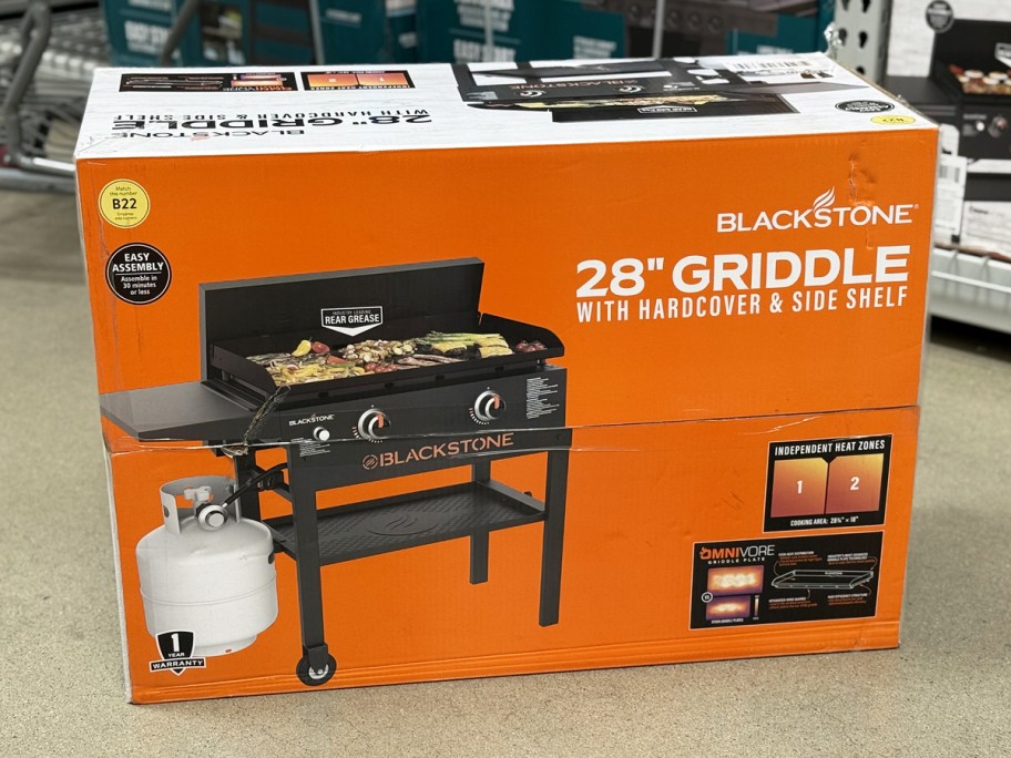 orange box for a Blackstone 28” Griddle on floor of store