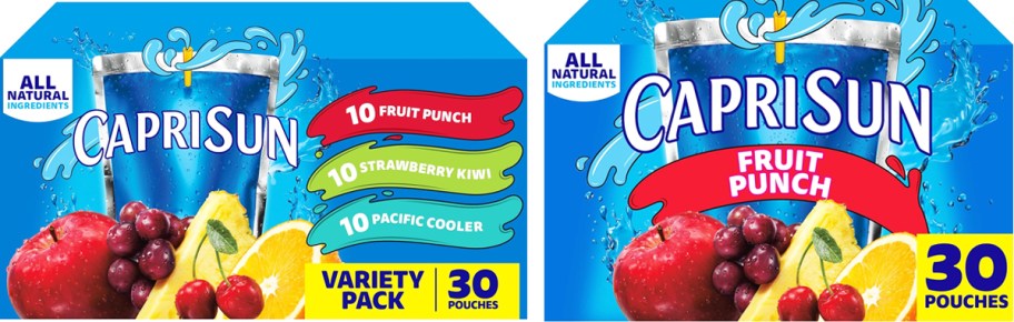 two blue 30-count boxes of Capri Sun pouches