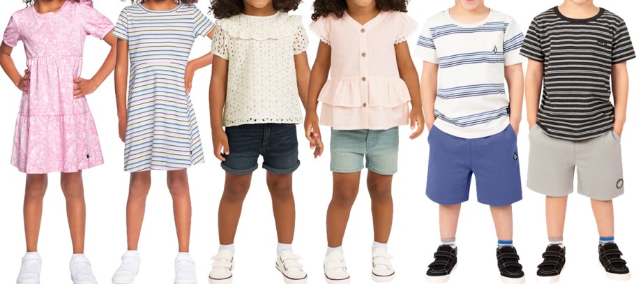 kids modeling multiple outfit sets