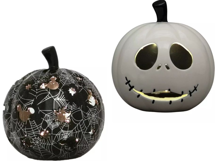 Stock image of Black Spiderweb and Jack Skellington LED Pumpkins from Kohl's