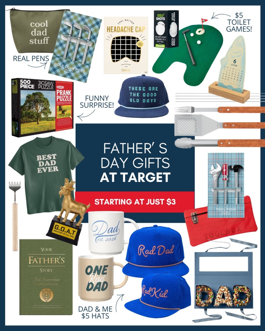 Father's Day gift ideas at target collage various items underFather's Day gift ideas at target collage various items starting under three dollars starting under three dollars