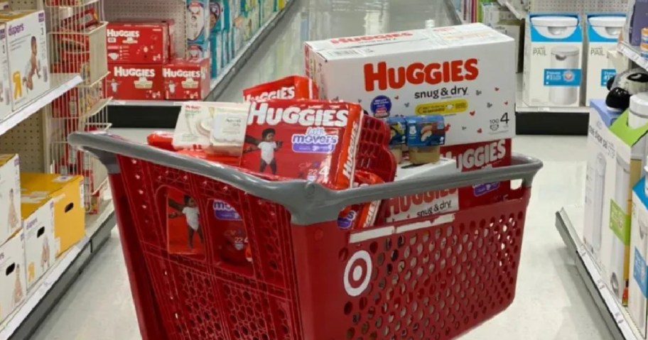 diapers in red cart