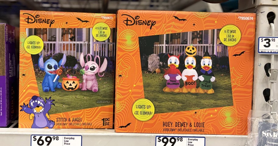stitch and donald duck halloween inflatable boxes on store shelf