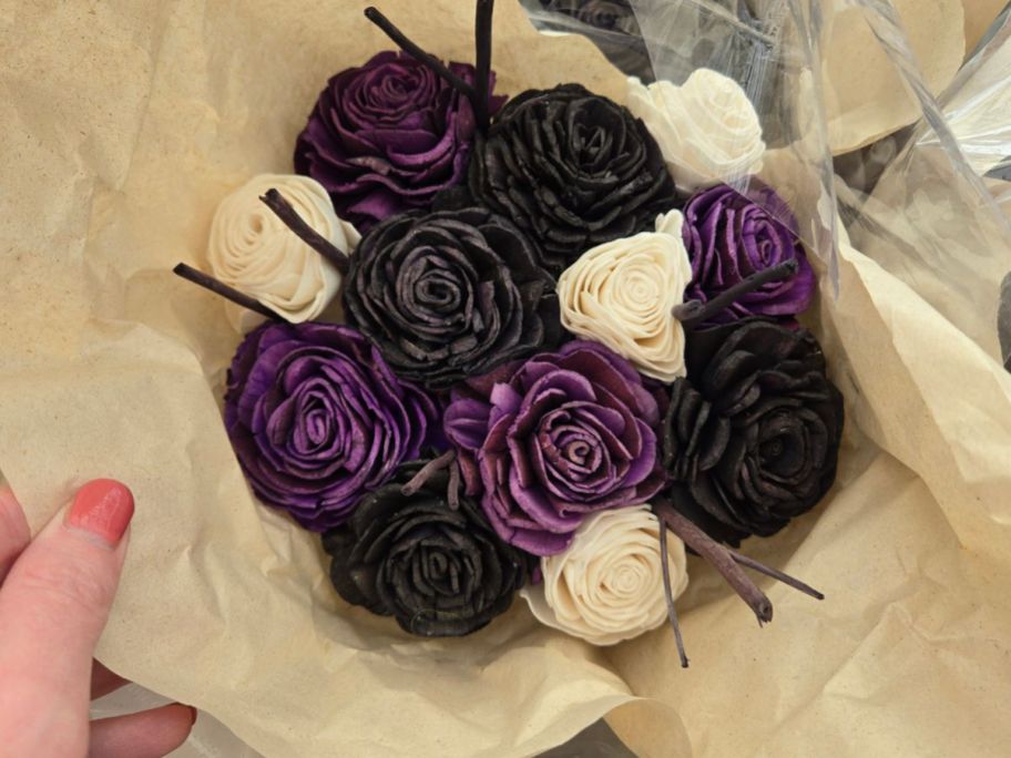 Lowe's Halloween Paper Flower Bouquet White, Black, & Purple