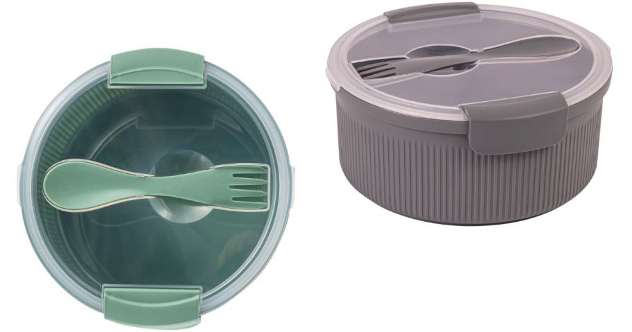 Stock images of two round bento food storage containers