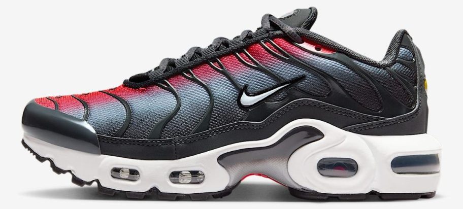 Nike Air Max Plus Big Kids' Shoes in black and red with blue accents