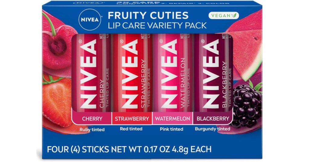 box of Nivea Fruity Cuties Tinted Lip Balm