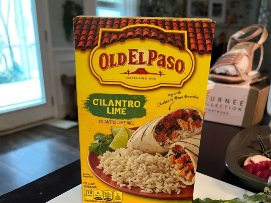 Old El Paso Cilantro Lime Seasoned Rice box on counter