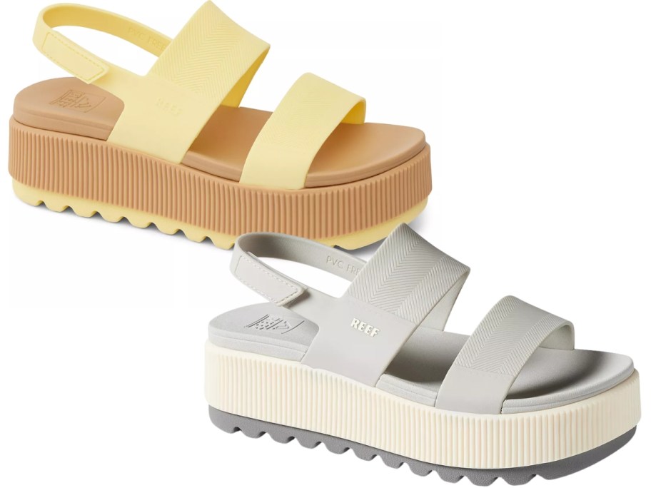 stock images of Reef Women's Water Vista Higher Round Toe Sandals in yellow and gray