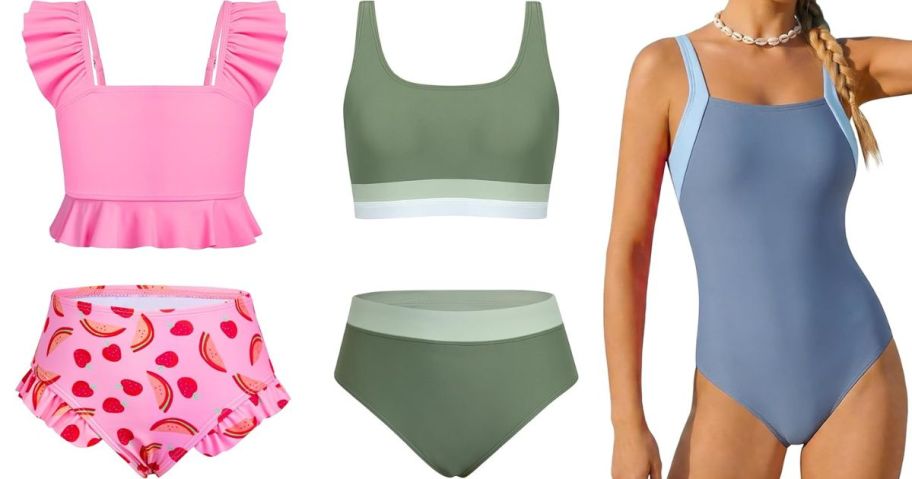 Three different kids swimsuits