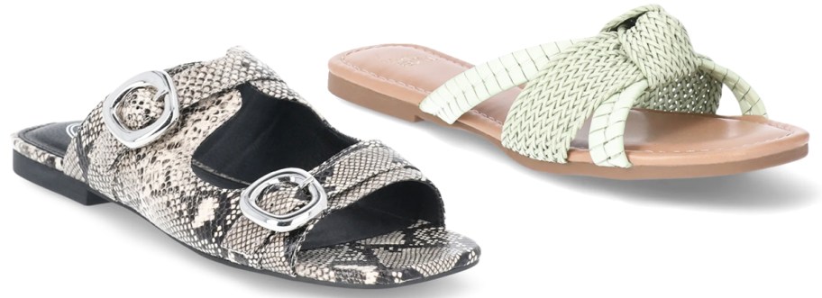 snake print and green knot sandals