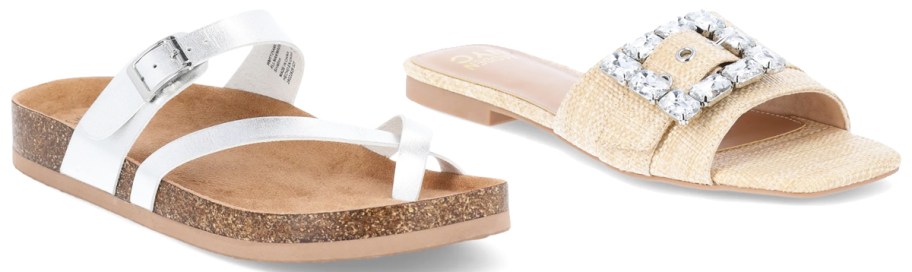 silver and tan sandals