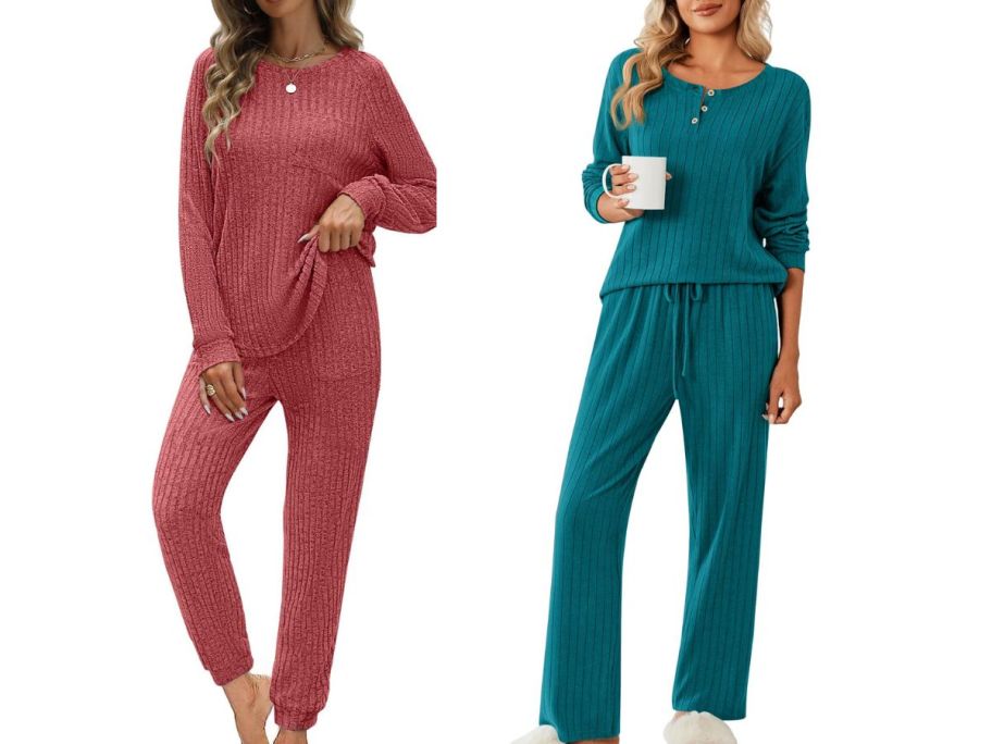 Two womens lounge sets in red and blue 