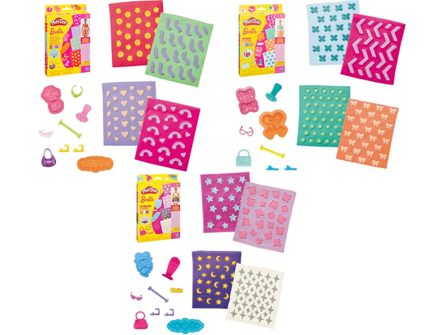 three barbie play doh accessories