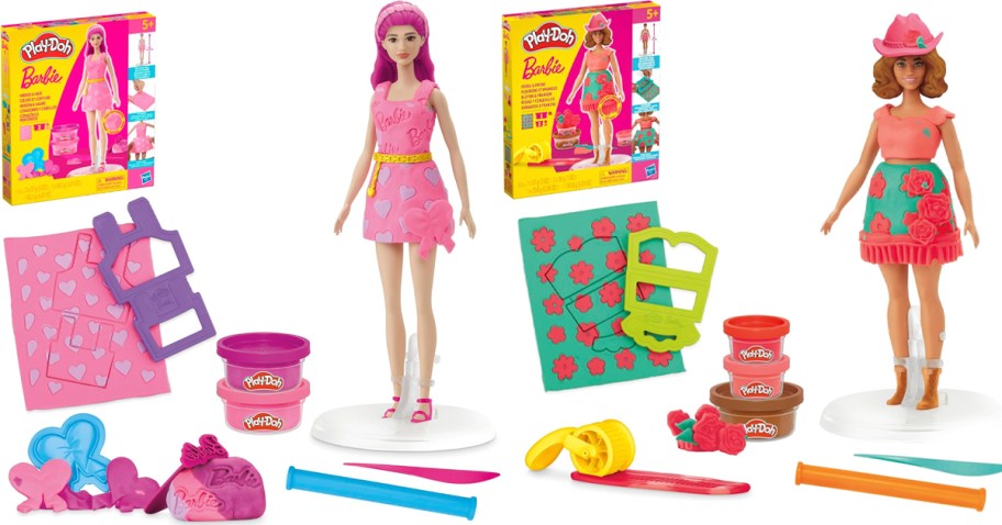 two barbies with play doh accessories 