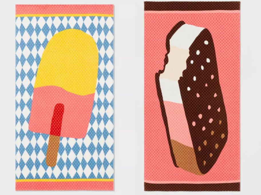 a popsicle and ice cream sandwich beach towel