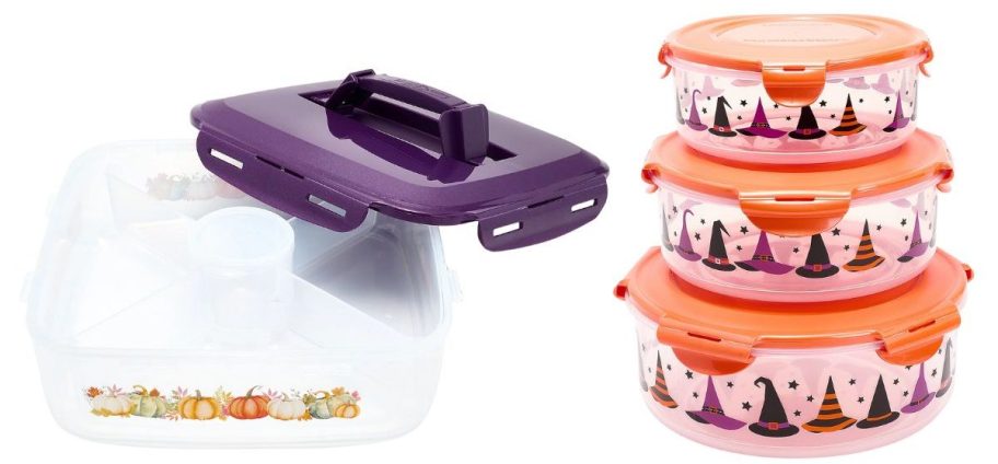 canisters in purple harvest and three halloween canister