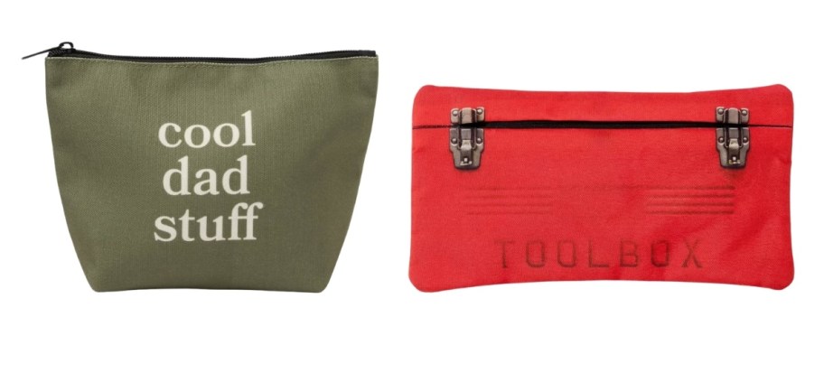 cool dad stuff and toolbox zipper pouches on white background