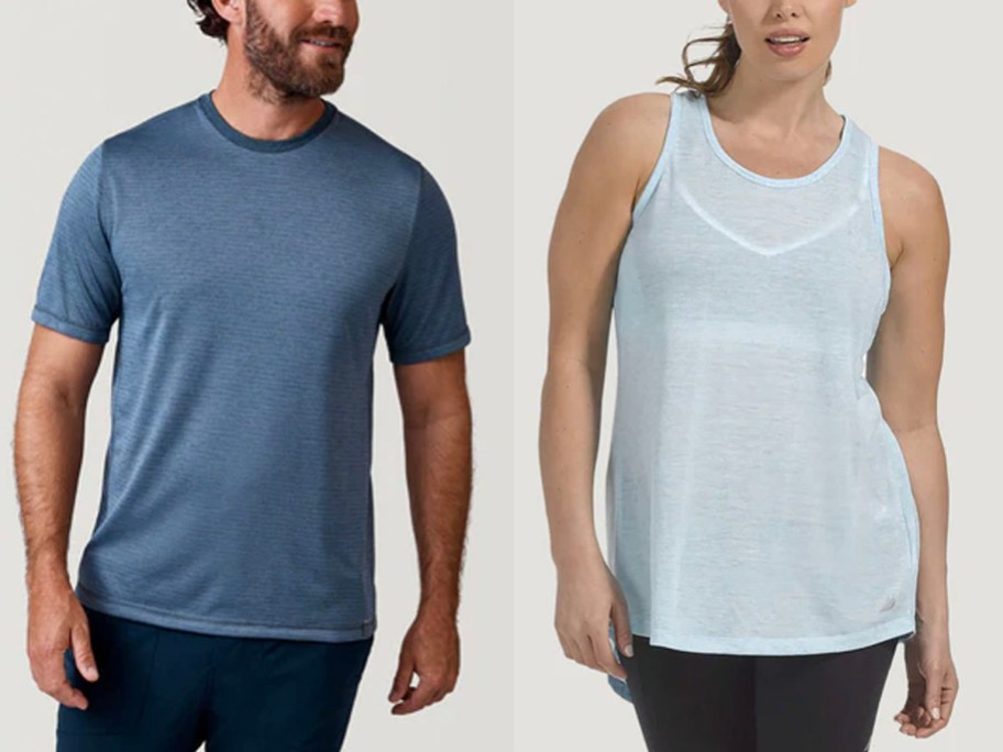 man and woman wearing blue tops
