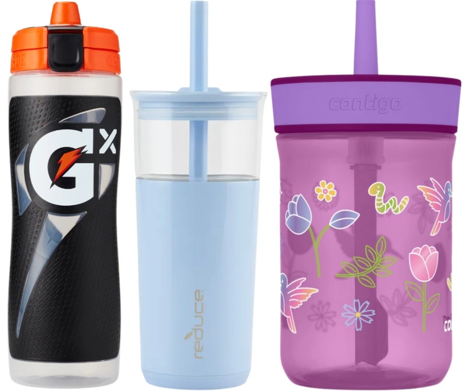 gatorade gx, reducer, and contigo water bottles