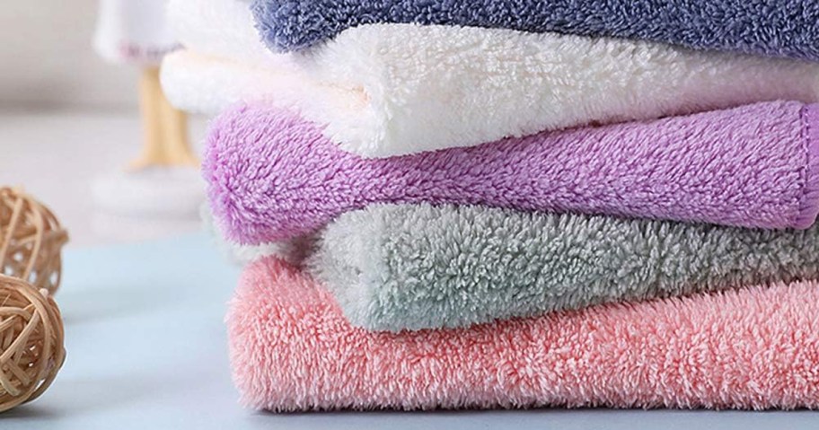 colorful dishcloths sitting on a counter 