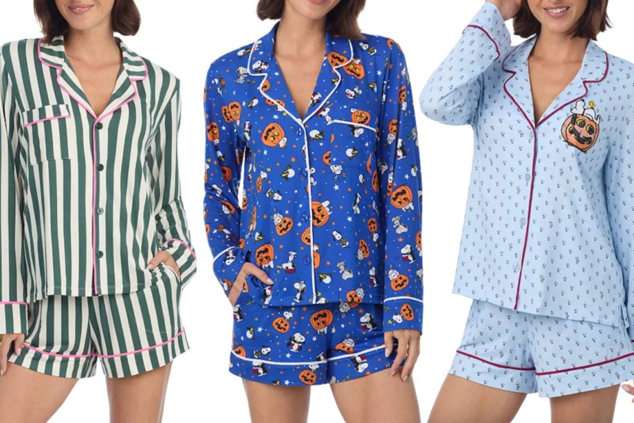 three women in halloween pajamas