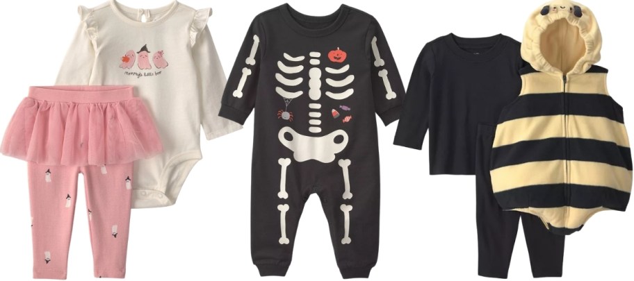 girls 2 piece clothing sets, skeleton jumpsuit and bee costume