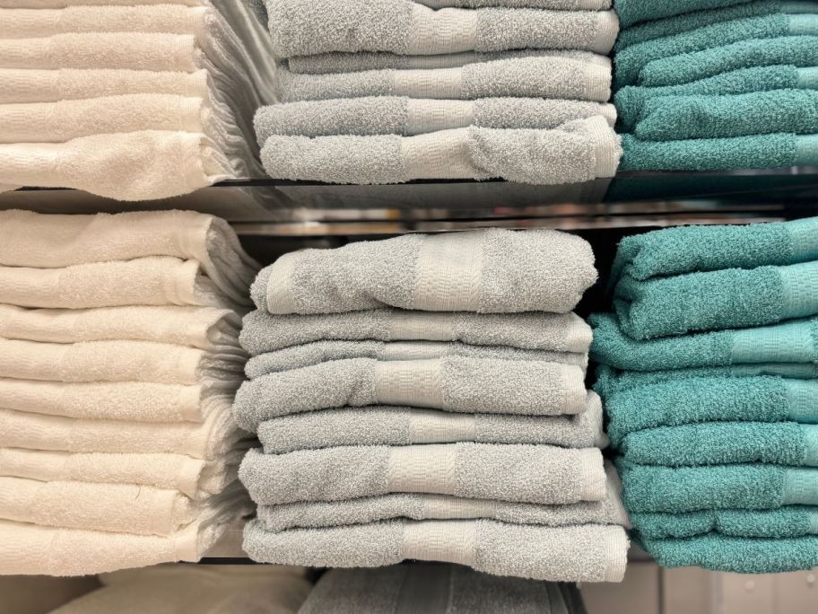 stacks of towels on display at Kohls