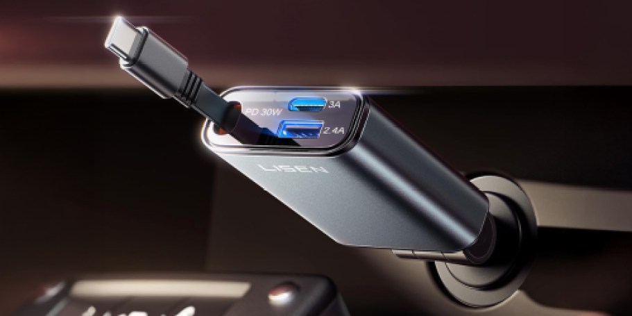 Retractable Car Charger Only $5 on Amazon | Charge 3 Devices at Once