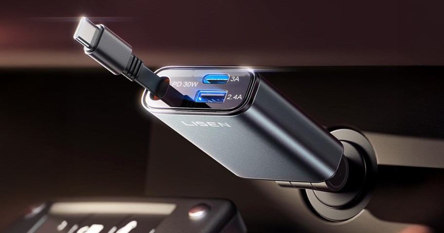 Retractable Car Charger Only $5 on Amazon | Charge 3 Devices at Once