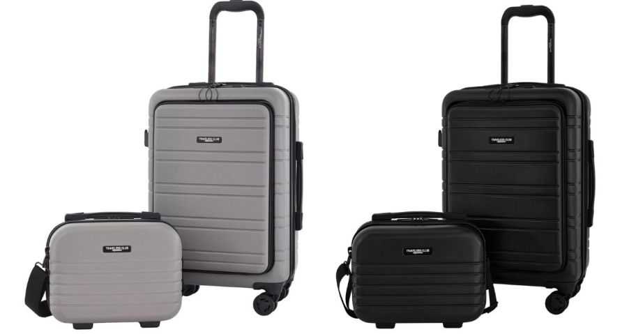 a grey and a black luggage set