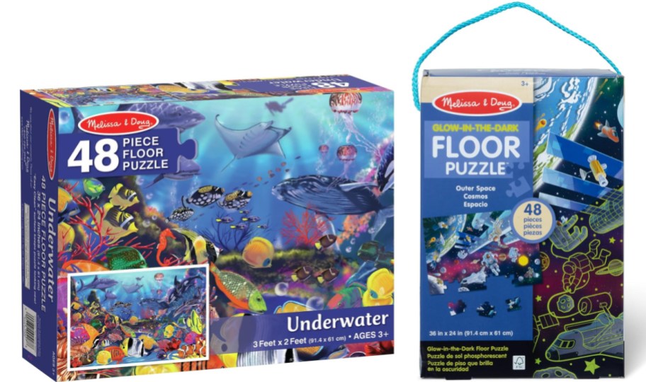 Two Melissa & Doug floor puzzles in boxes.