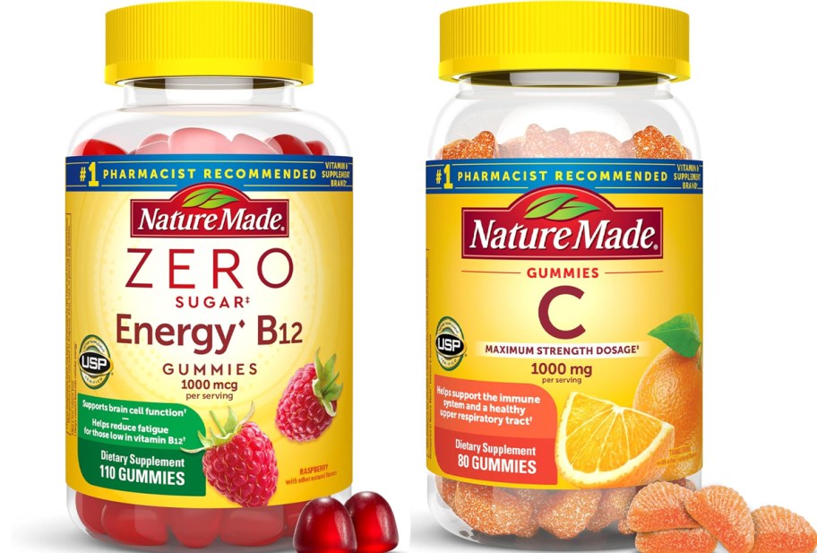 nature made energy b12 and c gummie bottles 