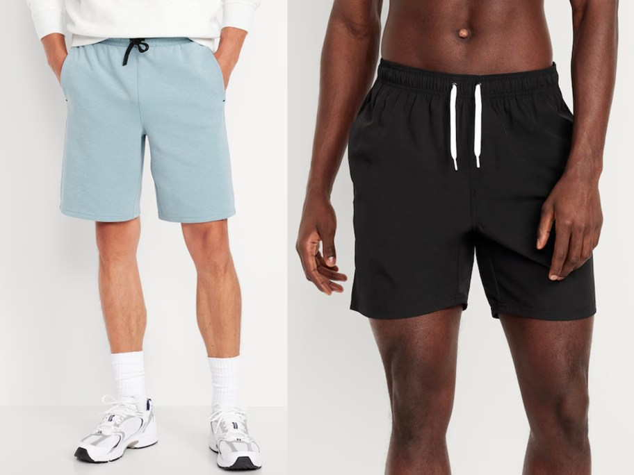 men wearing blue and black shorts 