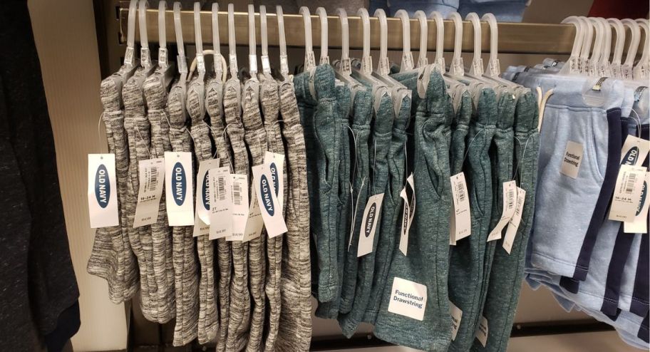 row of old navy shorts displayed at the store