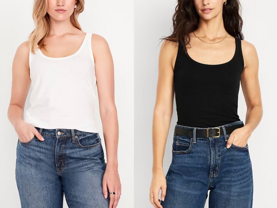 women wearing white and black tank tops