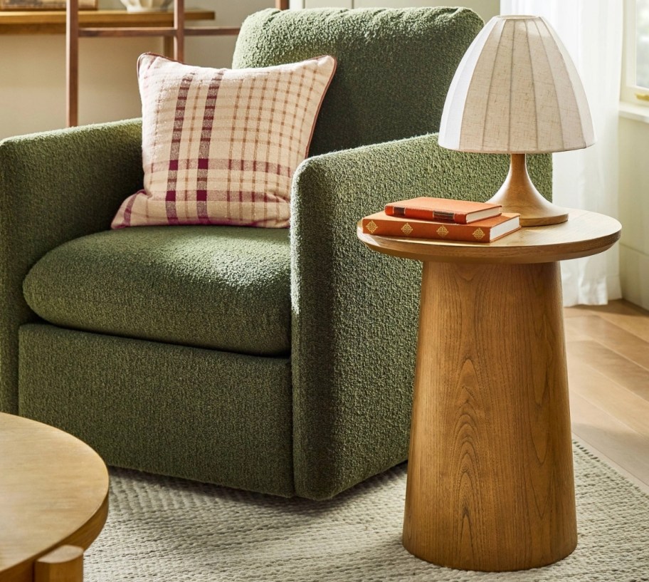 plaid throw pillow on a chair