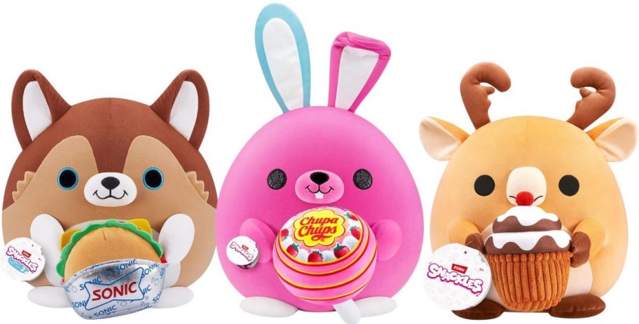 three snackle plushies