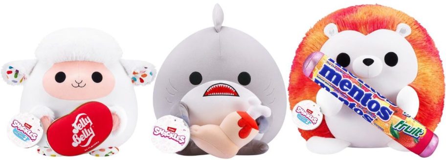 three snackle plushies