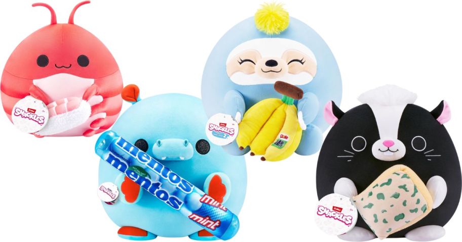 four snackle plushies