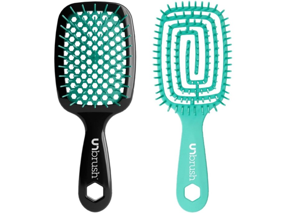 two black and teal unbrushes