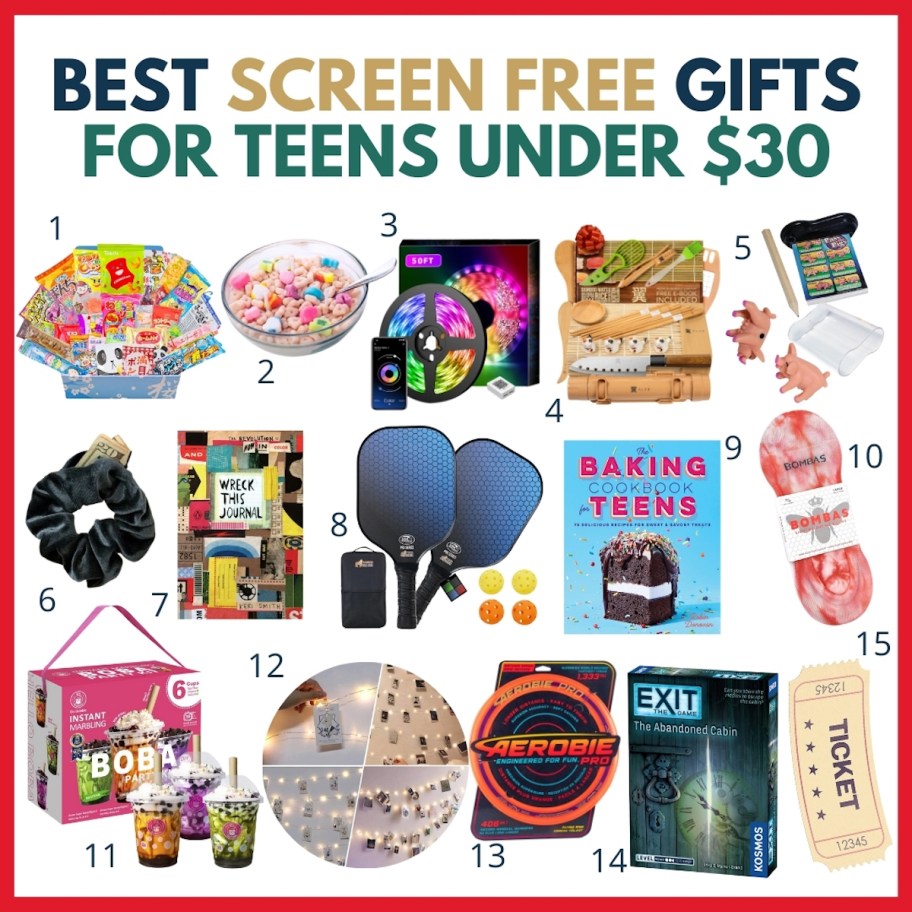 Best screen, free gifts for teens under $30 collage of various items