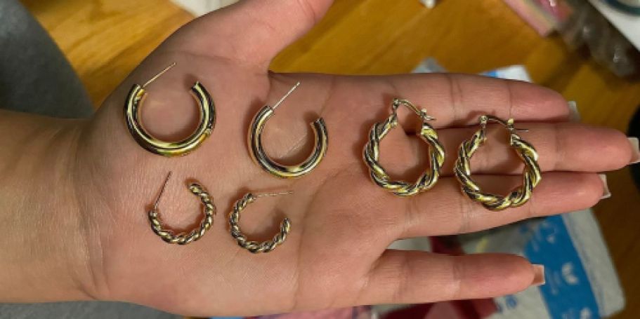 14K Gold Hoop Earring Sets from $3.99 on Amazon