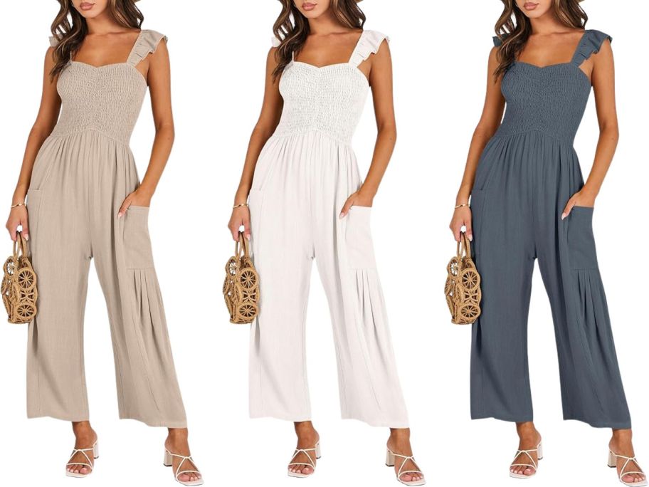 three women wearing jumpsuits