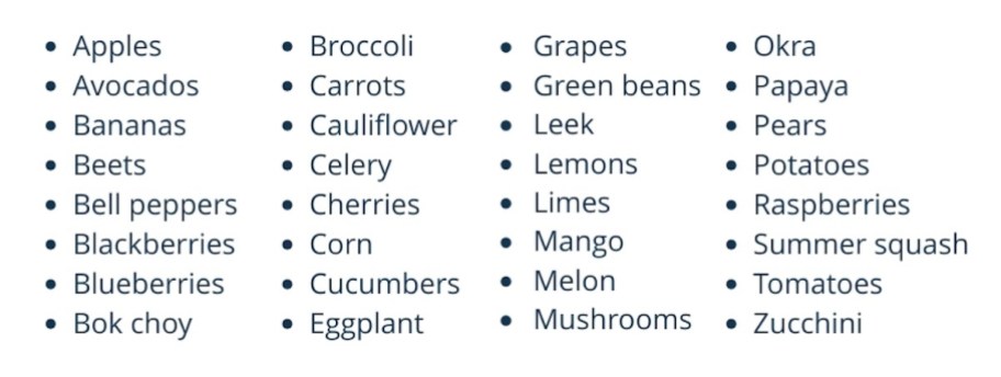 list of produce