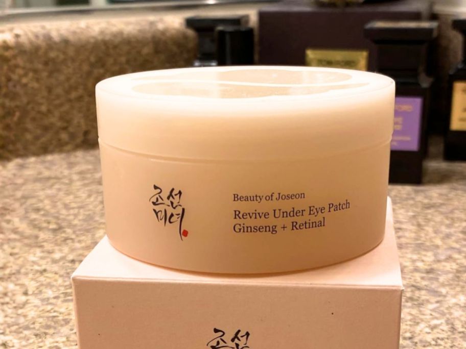 Beauty of Joseon Revive Under Eye Patch 60-Count in bathroom