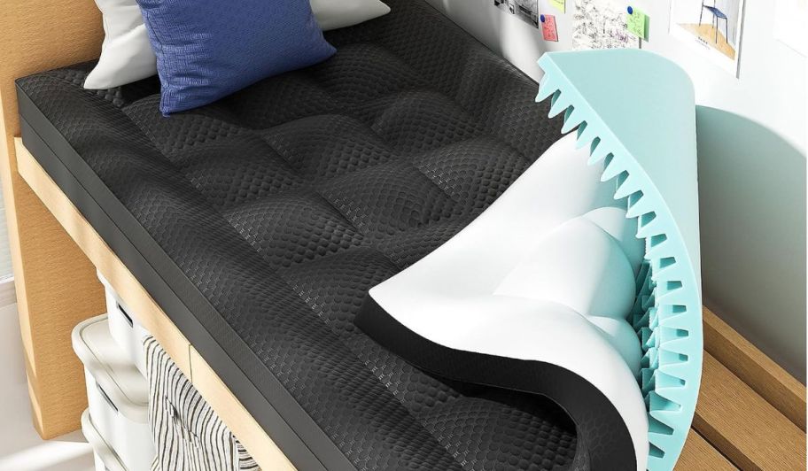 Bedlite mattress topper in black and blue