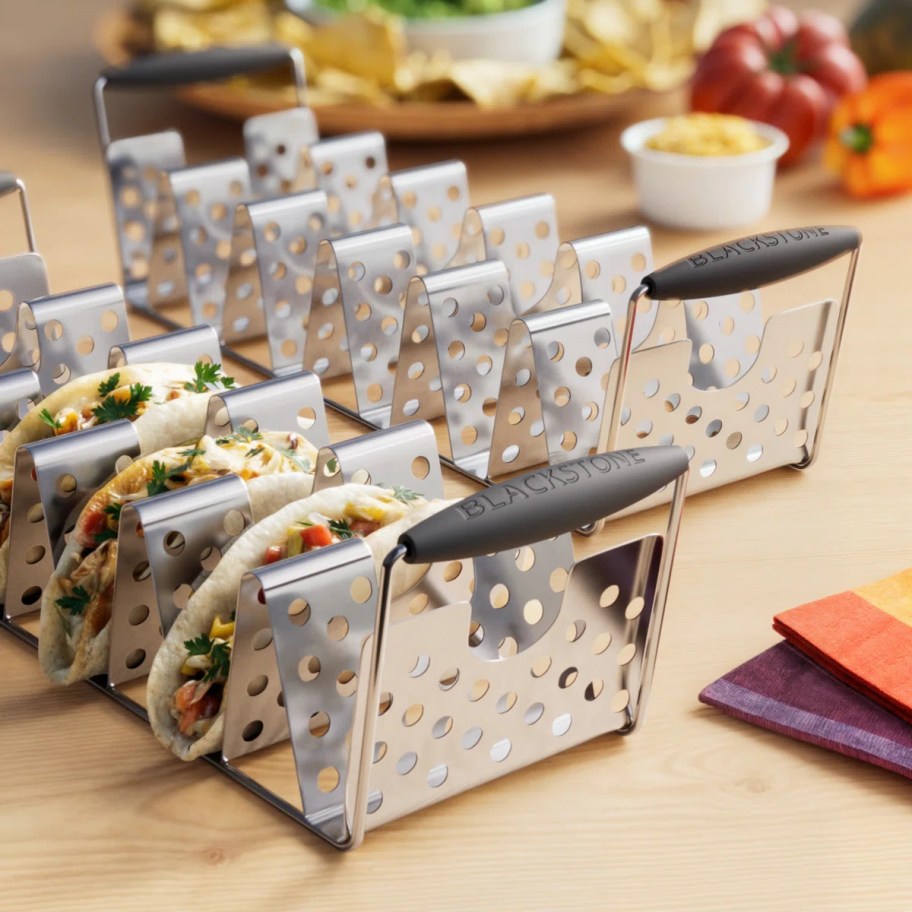 Two stainless steel taco holders